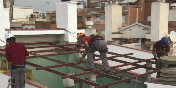 Trabajadores sustituyendo claraboya